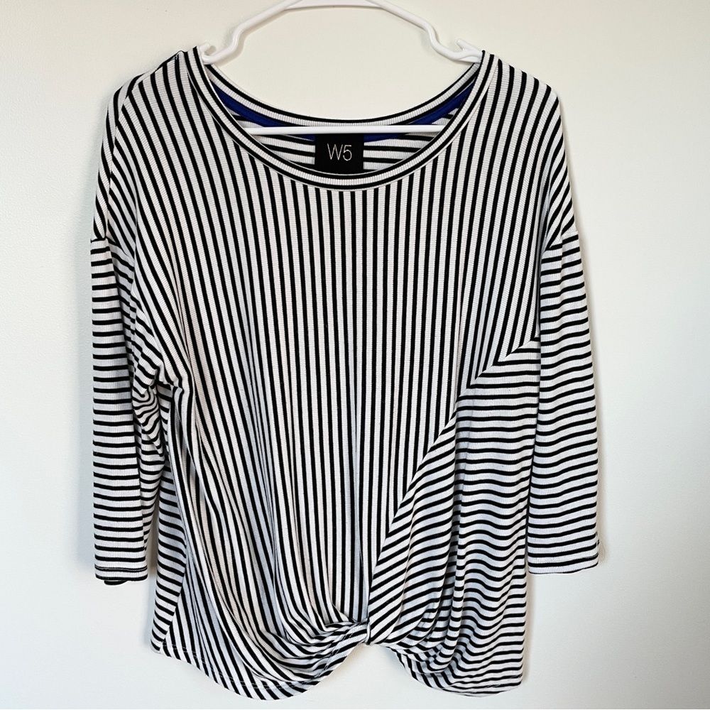 W5 black and white striped knit top